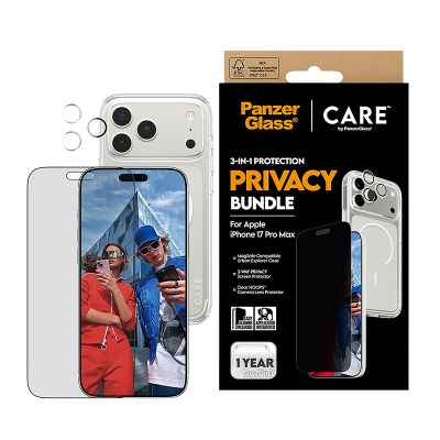 بكج حماية بانزر جلاس CARE يدعم MagSafe فلاقشيب 3 في 1 ايفون 17 برو ماكس - حفظ الخصوصية