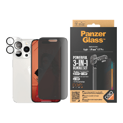 بكج حماية بانزر جلاس شاشة وكفر ايفون 15 برو مع مادة D30 ممتصة للصدمات - شاشة كاملة حفظ الخصوصية