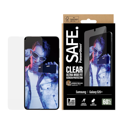 شاشة حماية بانزر جلاس SAFE مع إطار تركيب سامسونج جالاكسي إس 26 بلس - شاشة كاملة شفاف